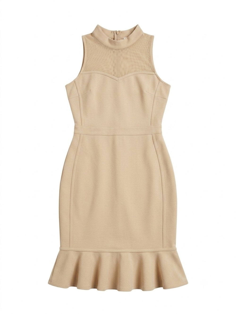Sleeveless Midi Dress with Ruffle Hem in Beige